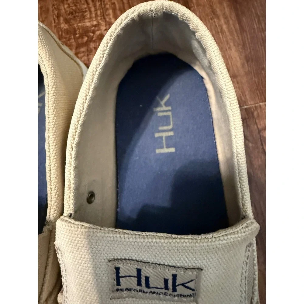 Huk Brewster Mens Beige Canvas Slip On Fishing Deck Shoes H8012000250 Size 10